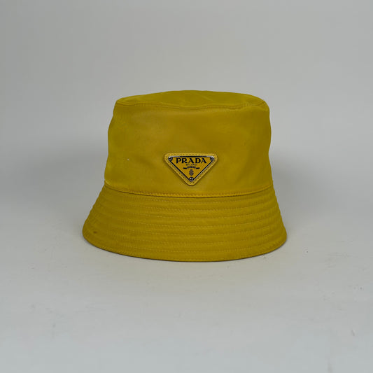 Prada Yellow Nylon Logo Bucket Hat Size M