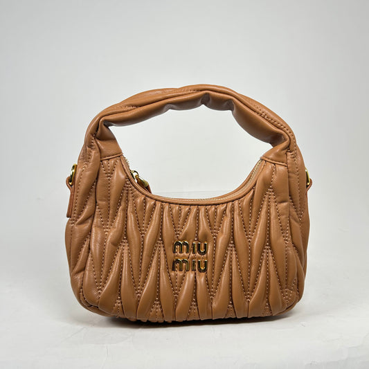 Miu Miu Caramel Wander Matelasse Small Hobo Bag