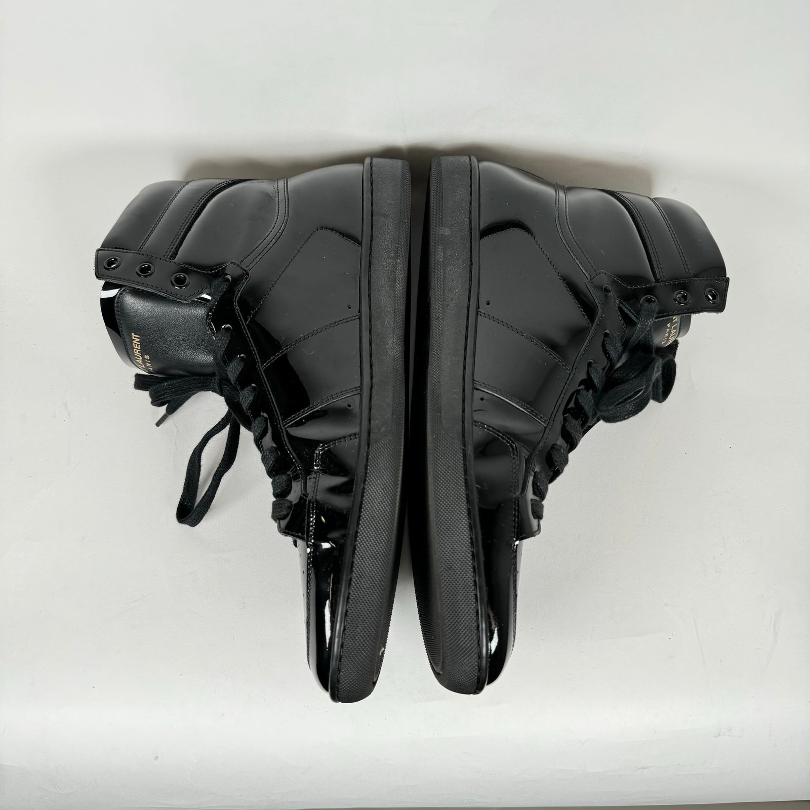 Saint Laurent Black Patent Leather SL/10H Sneakers Size 45