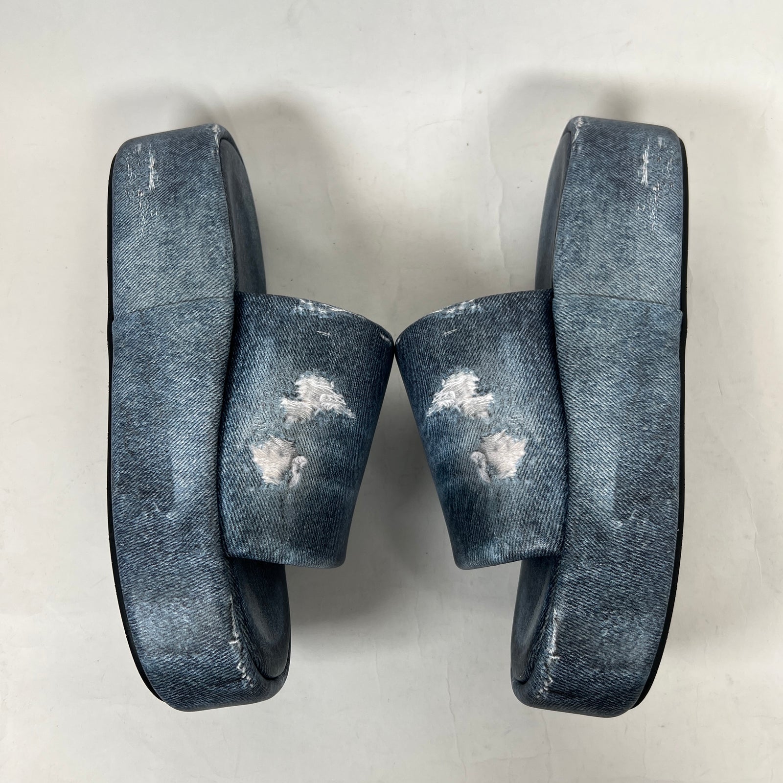 Balenciaga Blue Denim Trompe L'oeil Platform Slide Size 40
