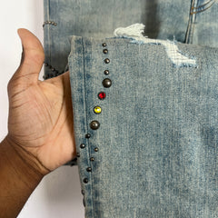 Amiri Light Indigo Floral Studded Denim Jeans