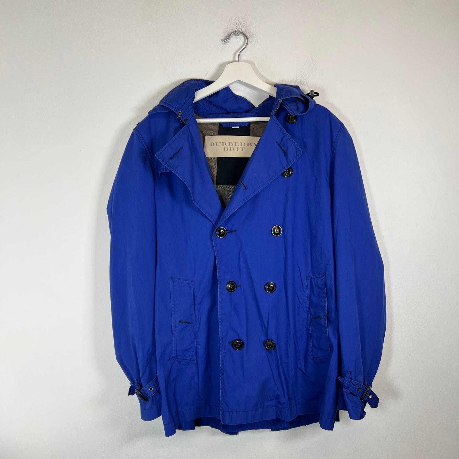 Burberry Brit Blue Hooded Trench Coat Size M