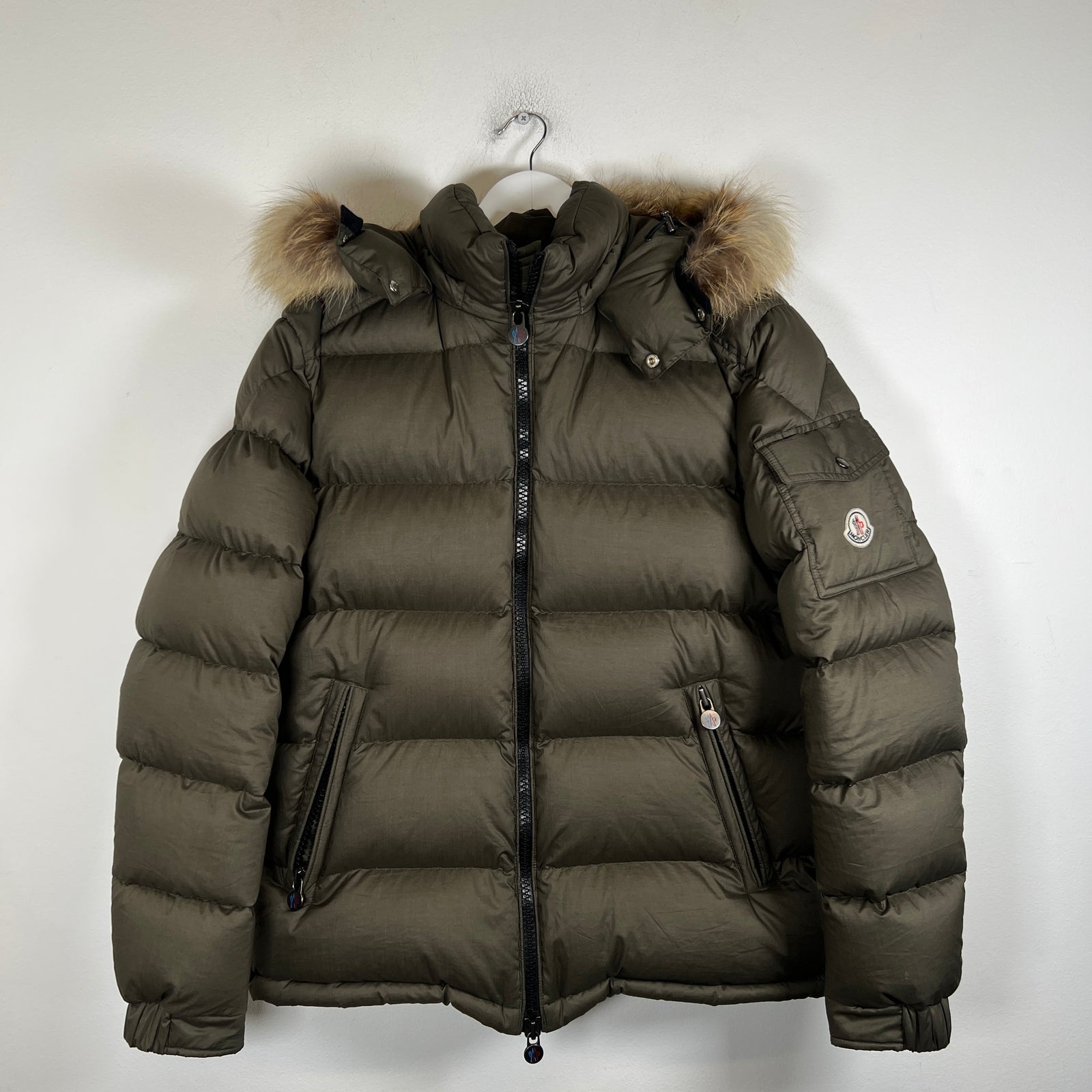 Moncler Olive Mayaf Hooded Fur Jacket Size 4