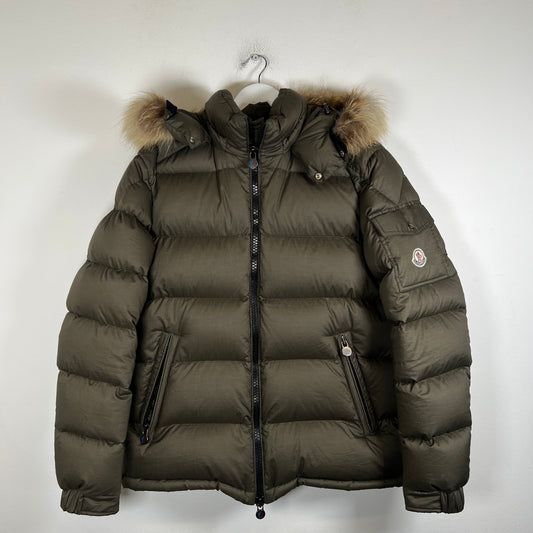 Moncler Olive Mayaf Hooded Fur Jacket Size 4