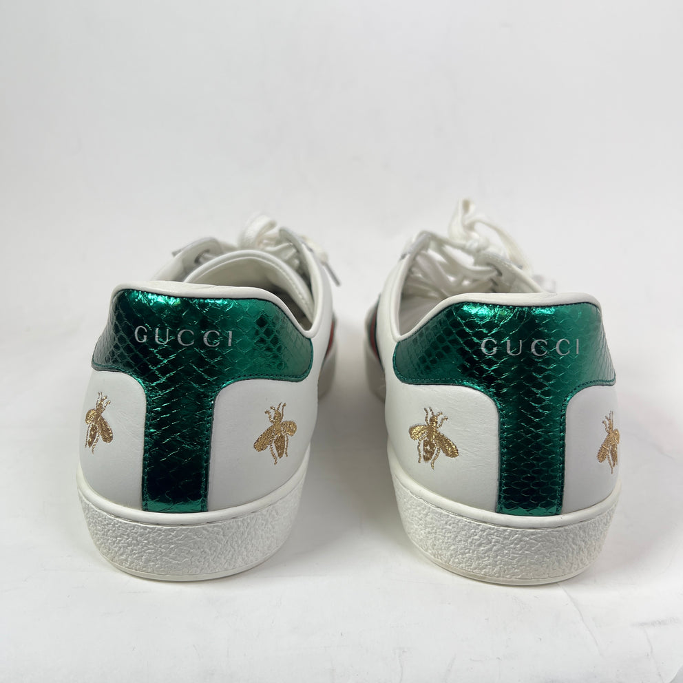 Gucci White Bees & Stars Embroidered Ace Sneaker Size GG 9.5