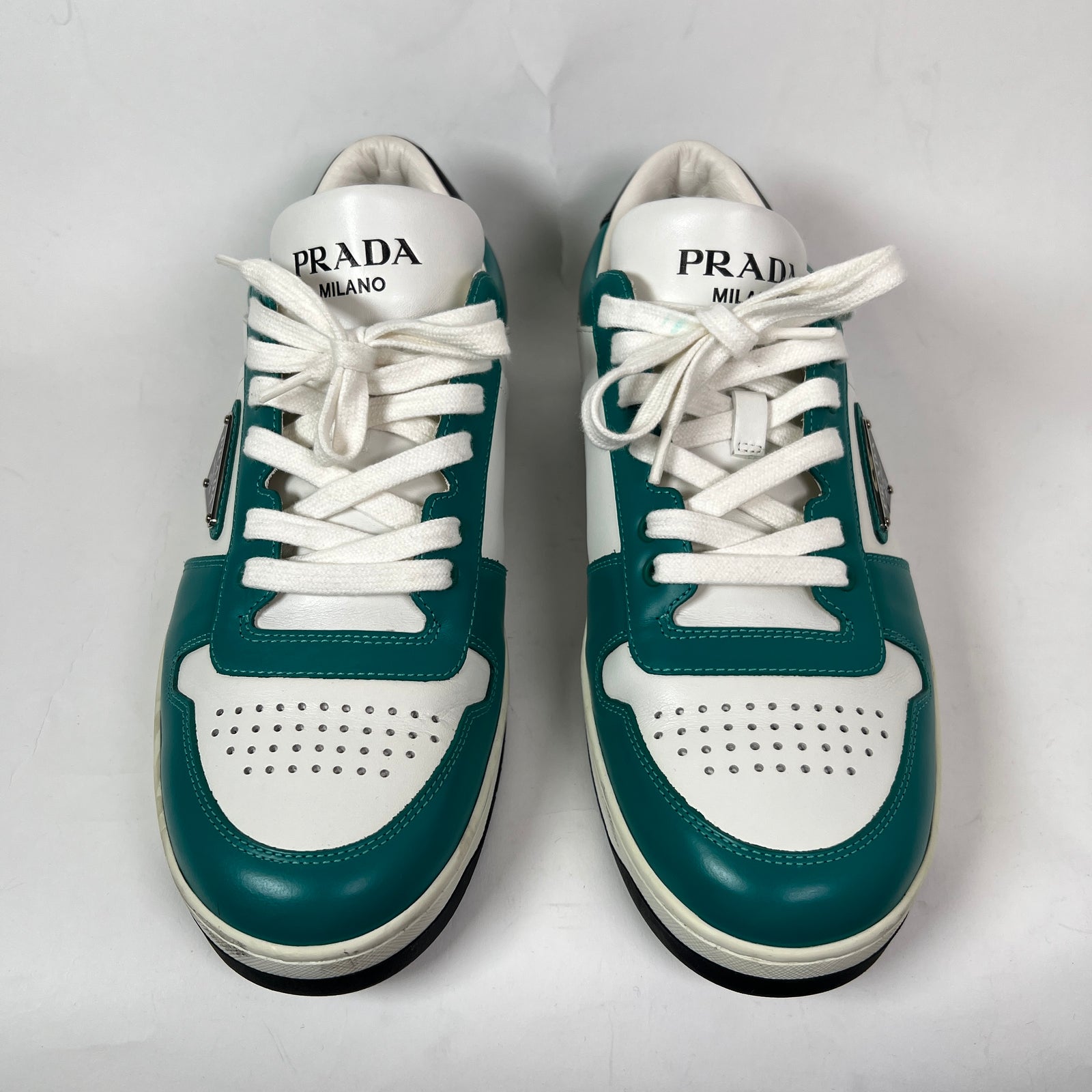 Prada Teal Downtown Leather Sneaker Size 8