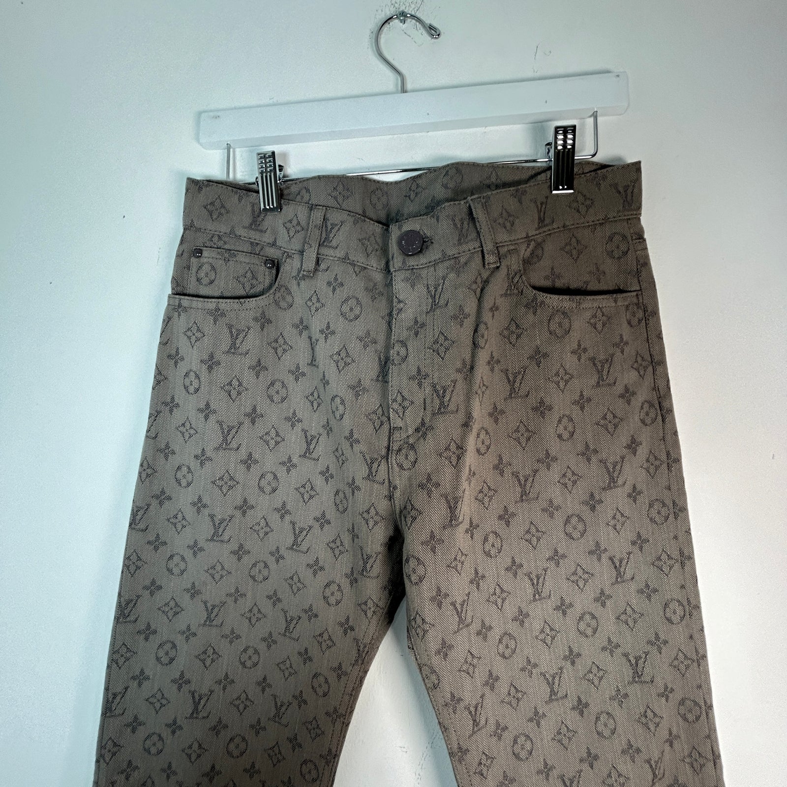 Louis Vuitton Grey Monogram Logo Slim Jeans Size 29