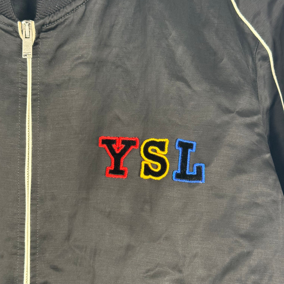 Saint Laurent Embroidered 'YSL' Logo Satin Jacket Size M
