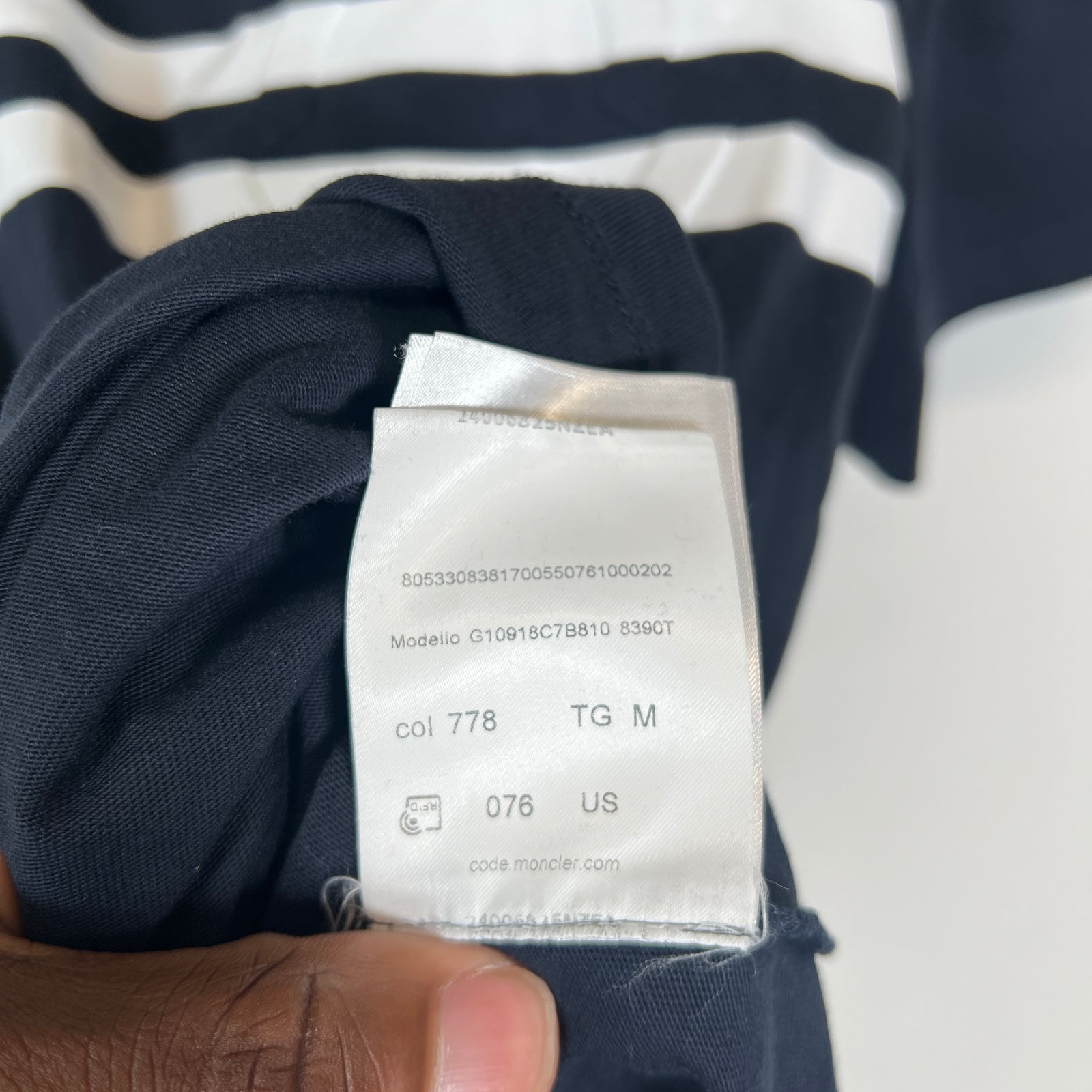 Moncler Navy Maglia Striped Logo T-Shirt Size M