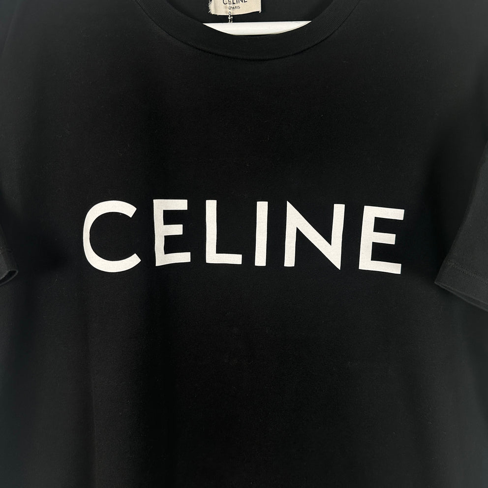 Celine Spell Out Logo Graphic Black T-Shirt Size XS