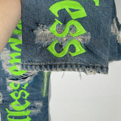 Endless Neon Green Embroidered Blue Denim Jeans Size 36