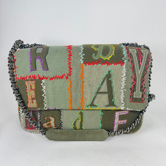 Readymade Khaki Patchwork Big Chain Bag
