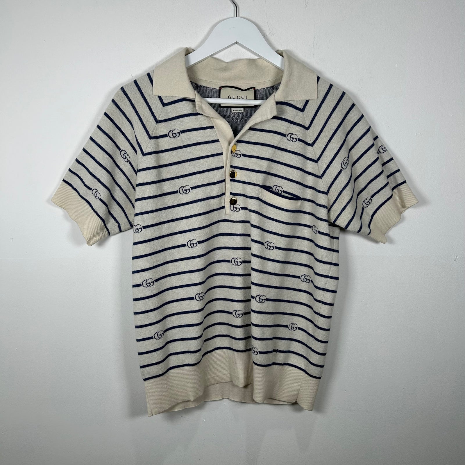 Gucci Striped Knit Button-Up Shirt Size M