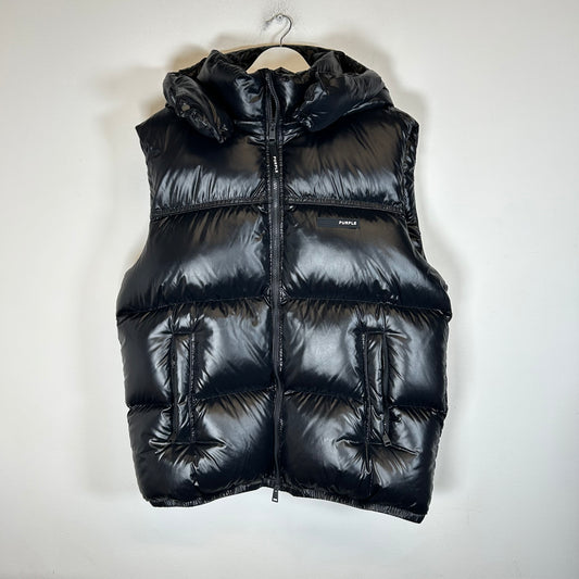 Purple Brand Black Hooded Puffer Vest Jacket Size XL