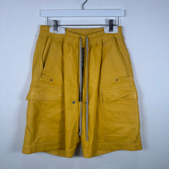 Rick Owens SS23 EDFU ‘Lemon’ Yellow Leather Bela Cargo Shorts Size M