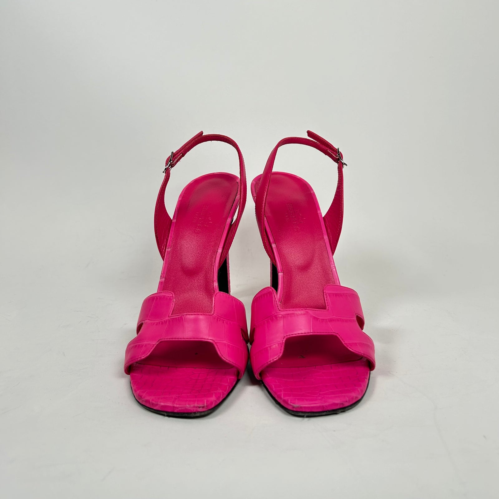 Hermes Pink Ella Alligator Slingback Sandals Size 38