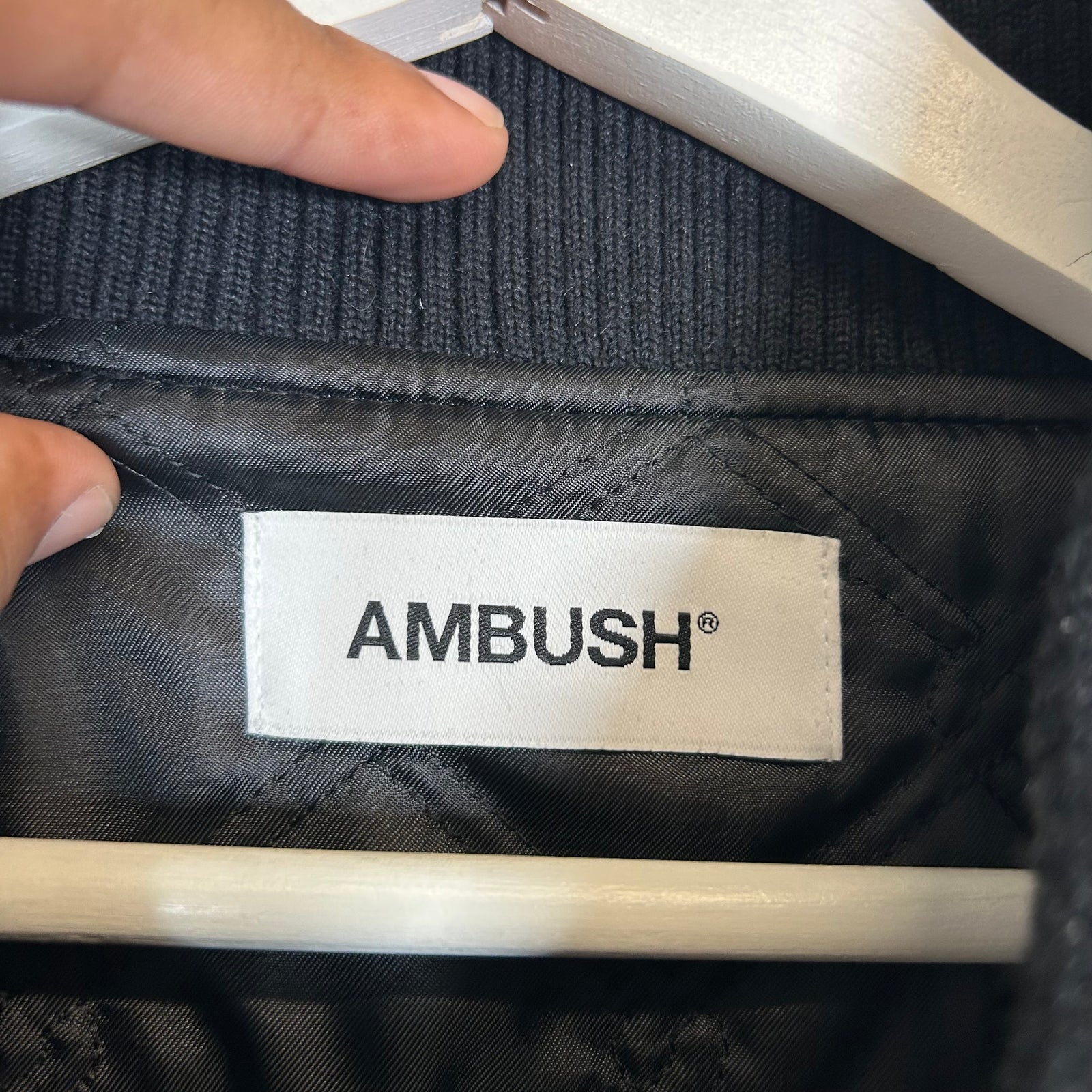 Ambush Black/White A Patch Hybrid Leather Varsity Jacket Size XL