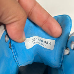 Chanel White/Blue Interlocking CC High-Top Sneaker Size 38.5