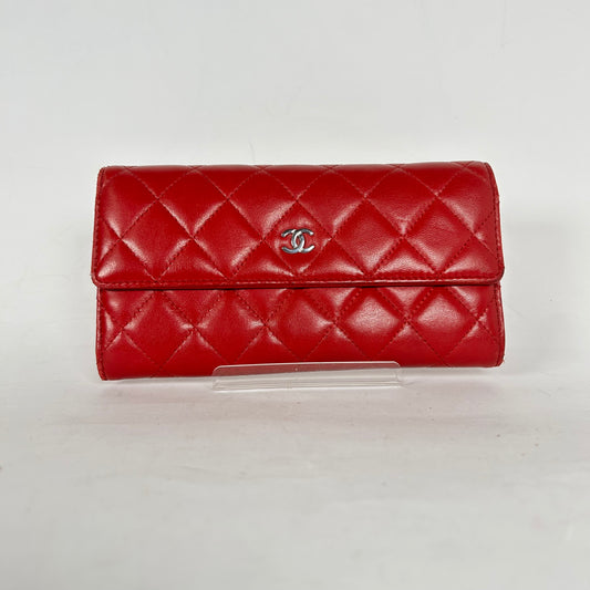 Chanel Red Quilted Lambskin Long Wallet