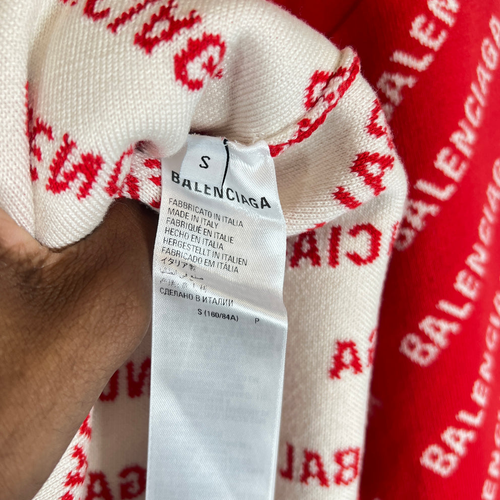 Balenciaga Red All Over Logo Crewneck Size S