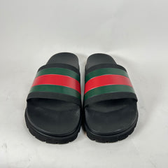 Gucci Black Rubber Web Slide Sandal Size GG 9