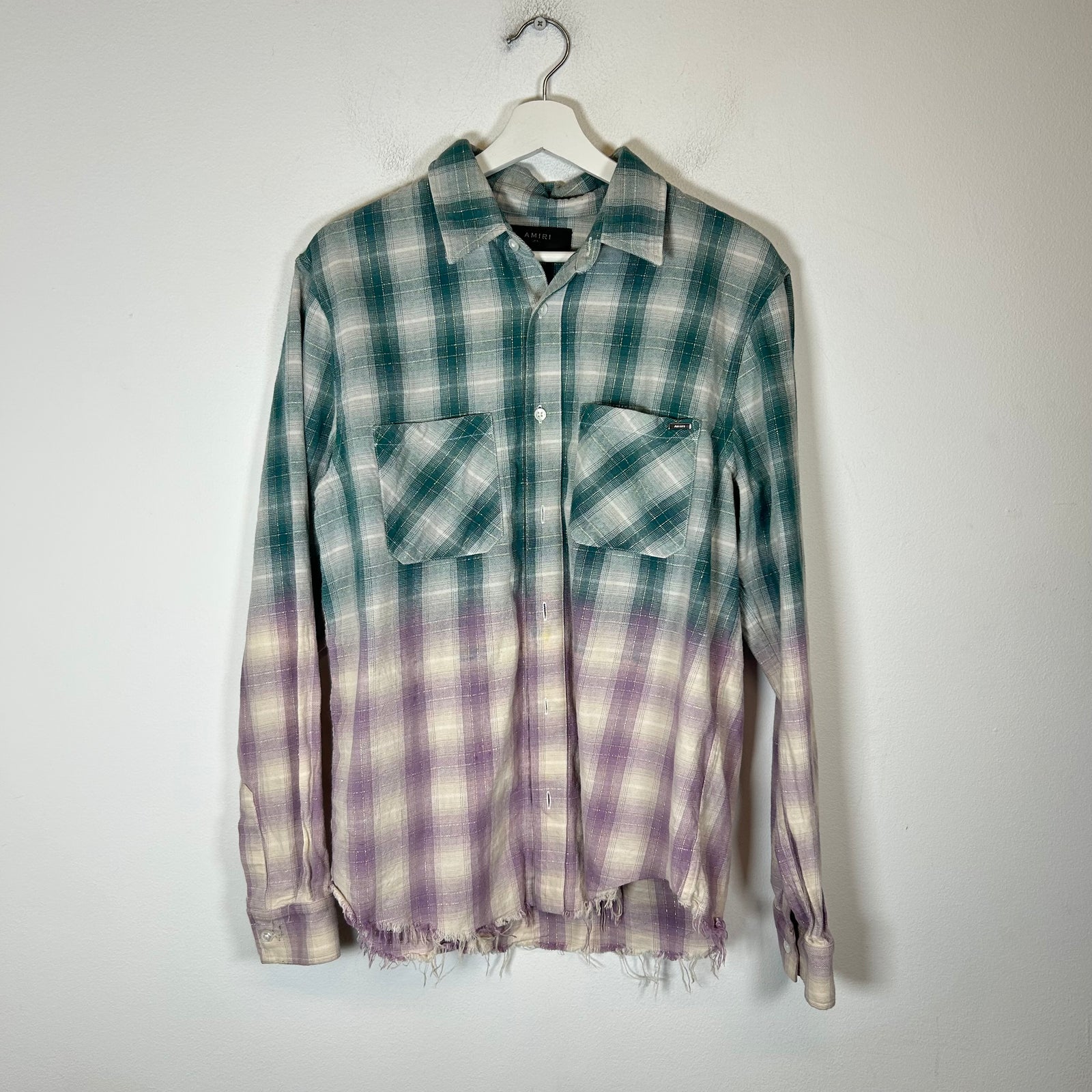 Amiri Gradient Raw Hem Button-Up Flannel Size S
