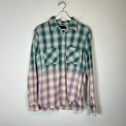 Amiri Gradient Raw Hem Button-Up Flannel Size S