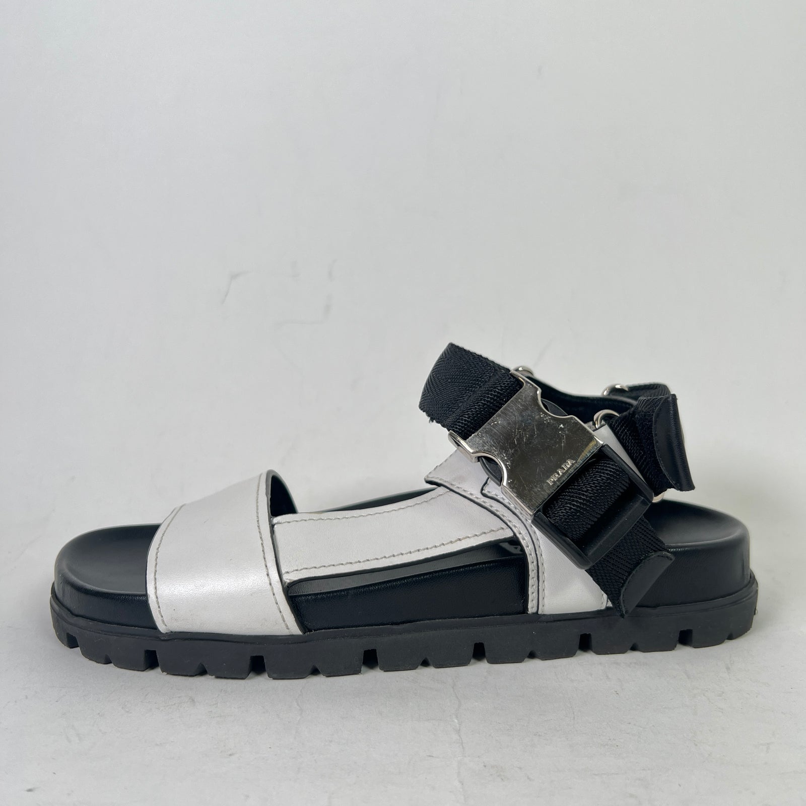 Prada Two-Tone Buckle Flat Sandals