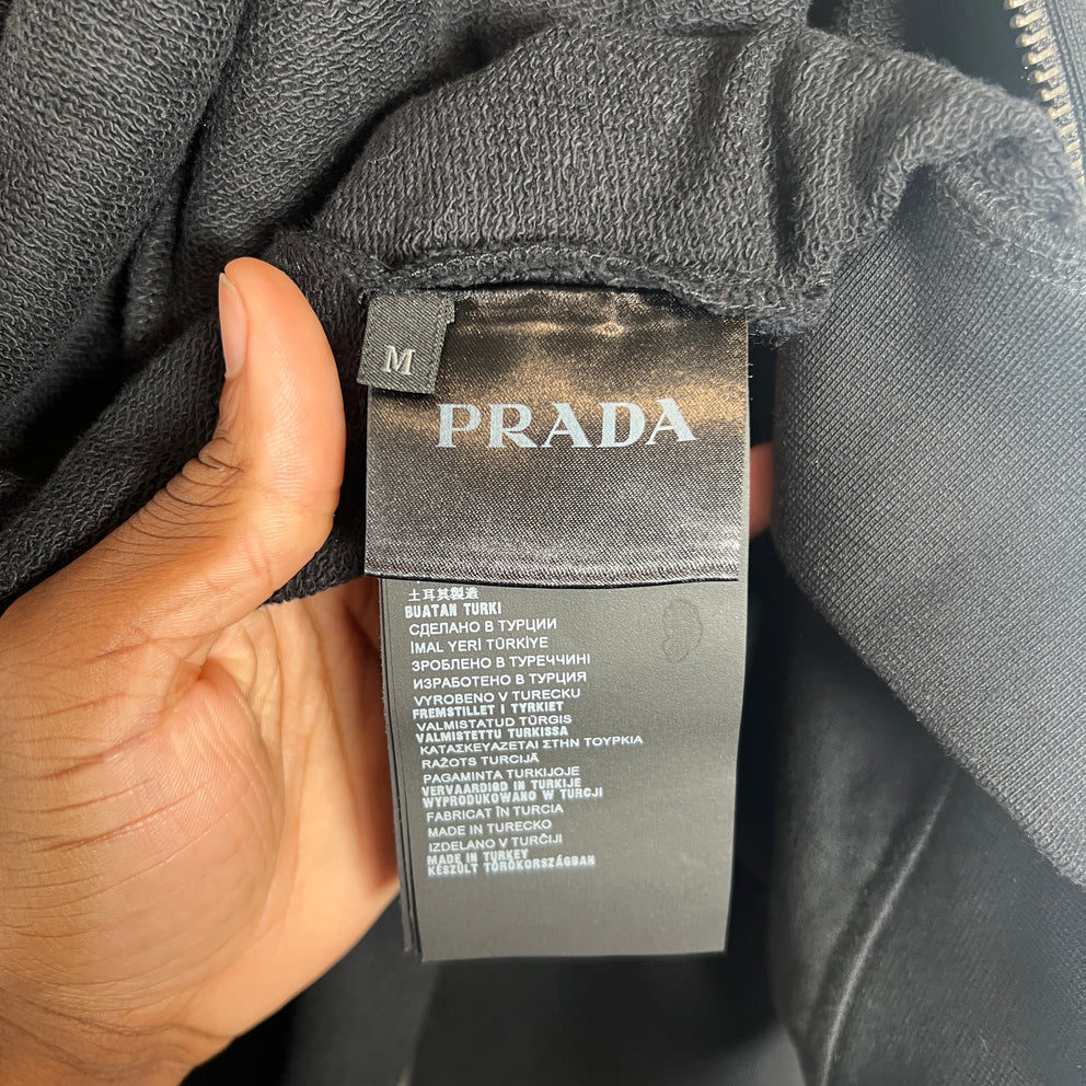 Prada Black AW18 Nylon Plated Zip-Up Hoodie Size M