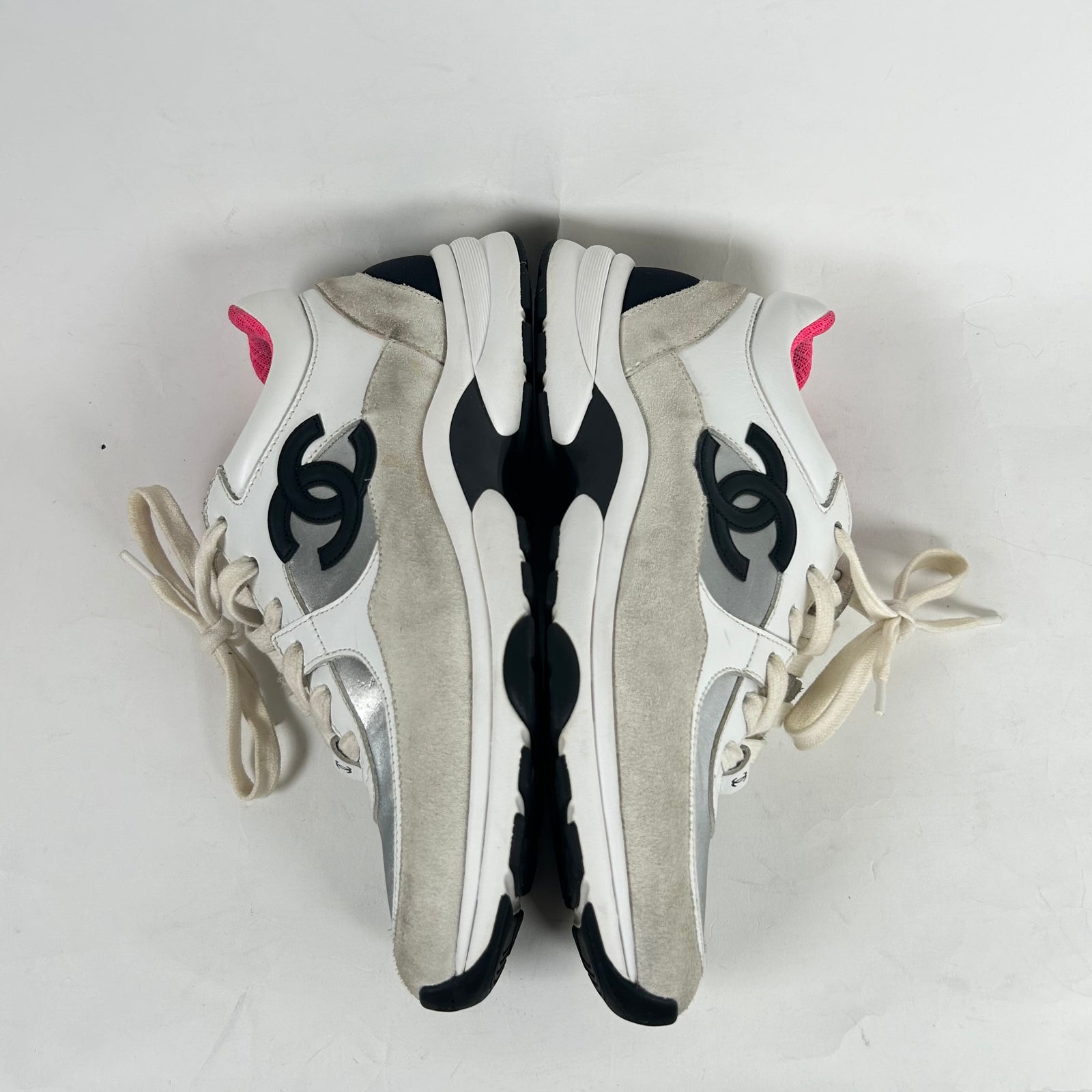 Chanel White/Pink CC Trainers Size 37