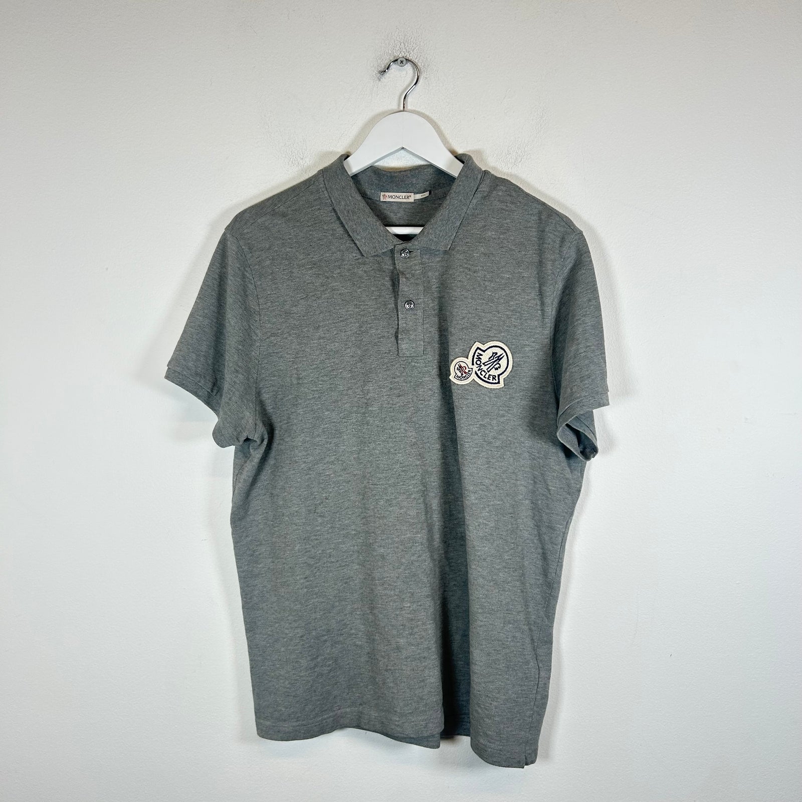 Moncler Grey Double Patch Logo Polo Size XL