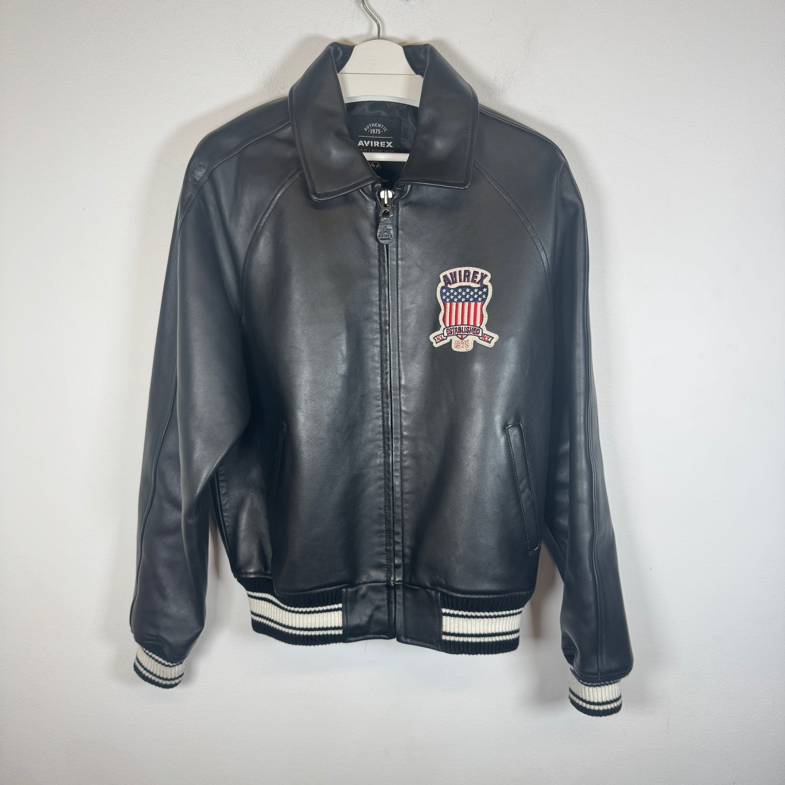 Avirex Black Icon Leather Jacket Size M
