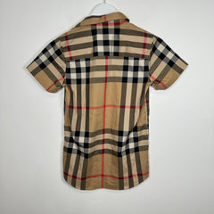 Burberry Tan Plaid Short Sleeve Button Up Size 12Y