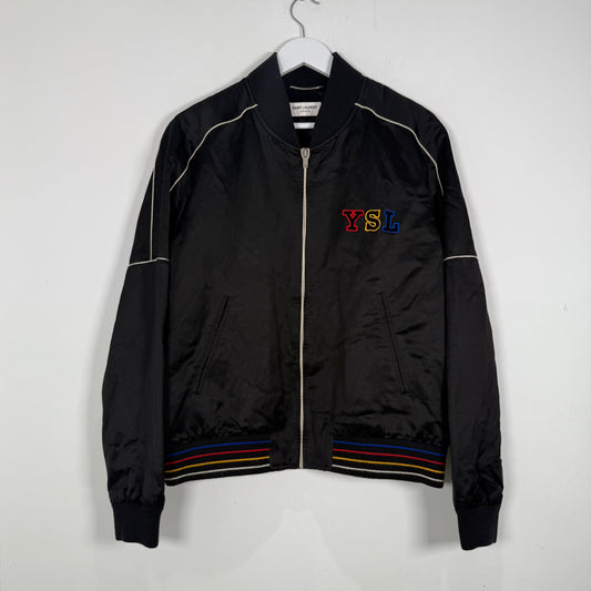 Saint Laurent Embroidered 'YSL' Logo Satin Jacket Size M