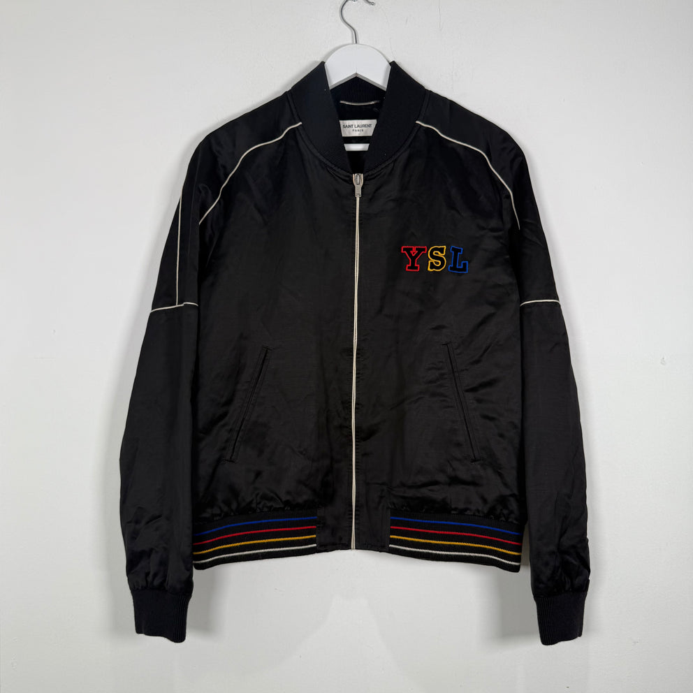 Saint Laurent Embroidered 'YSL' Logo Satin Jacket Size M