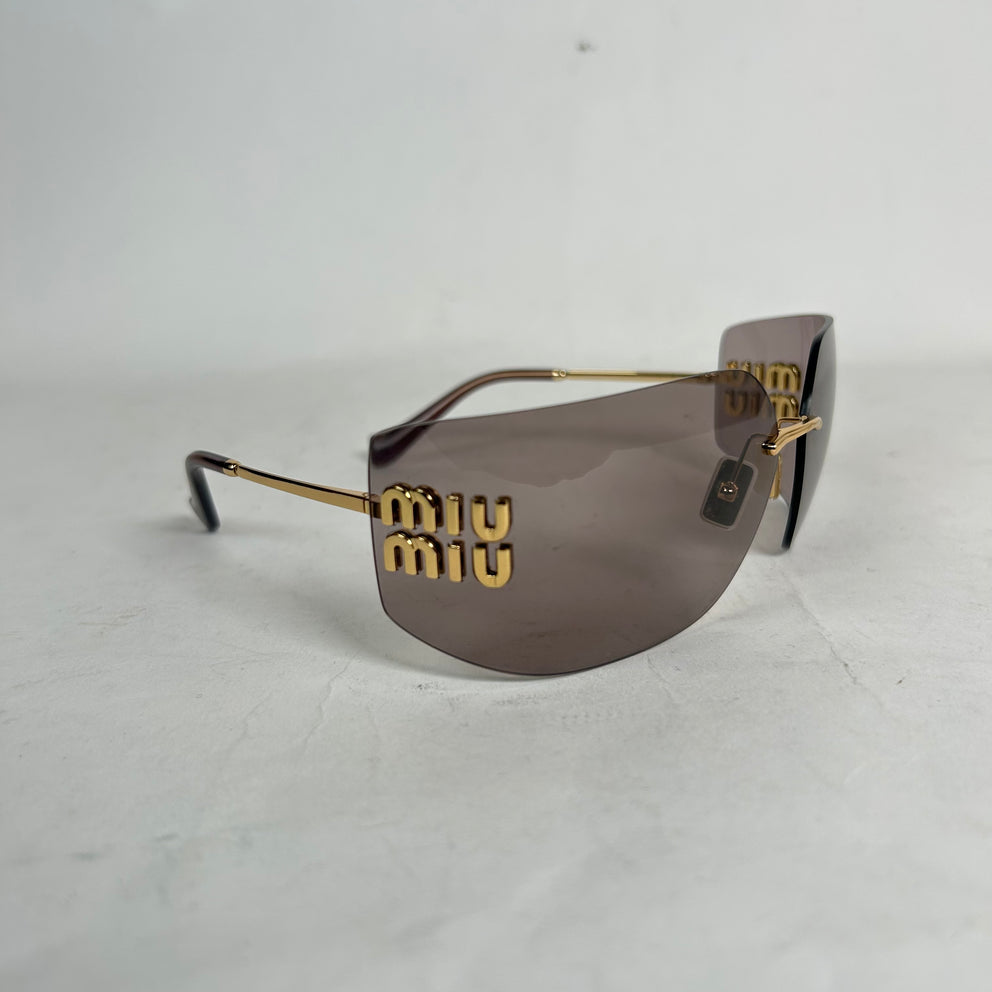 Miu Miu Rose Gold Oversized Rimless Sunglasses
