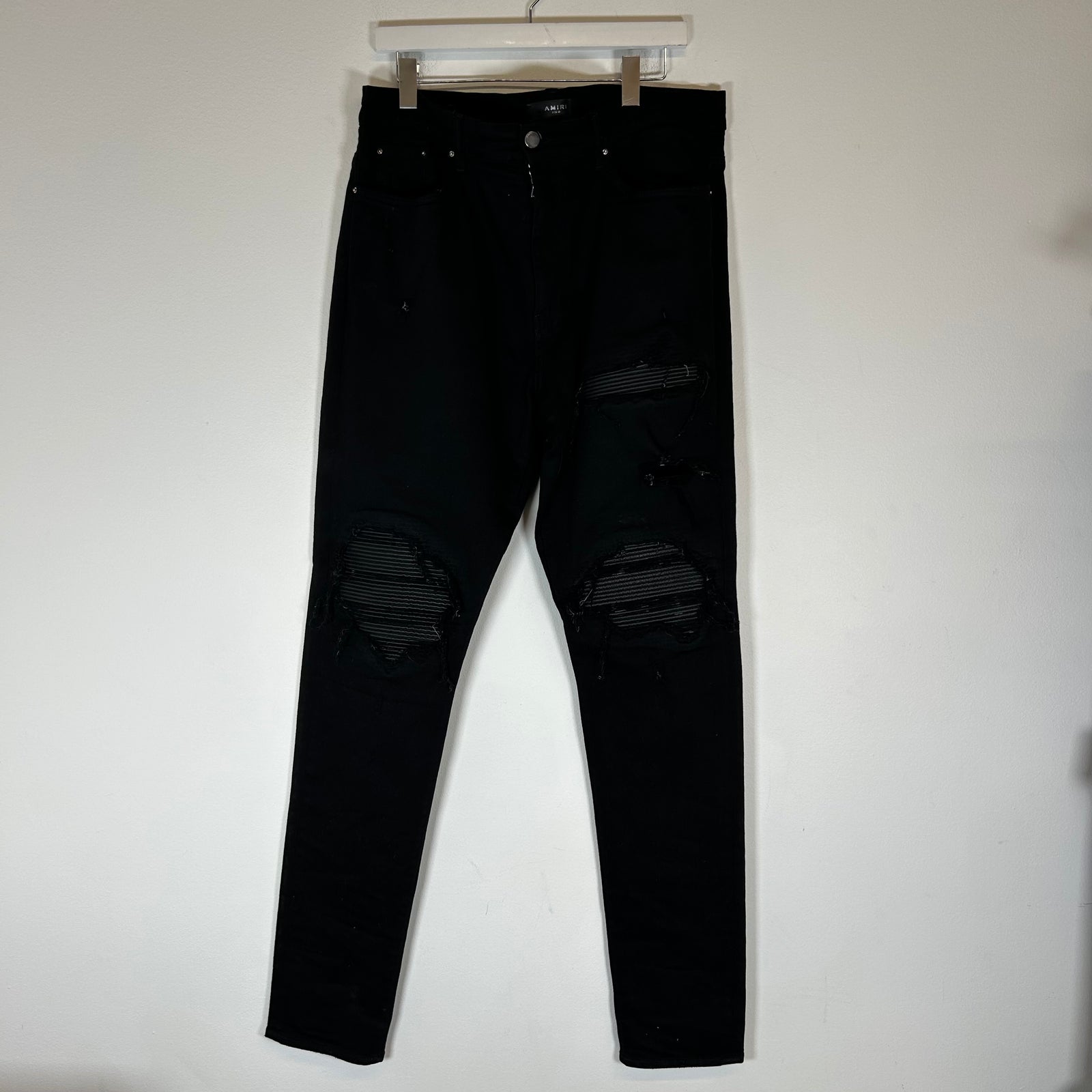 Amiri MX1 Black/Black Patch Skinny Jeans Size 38