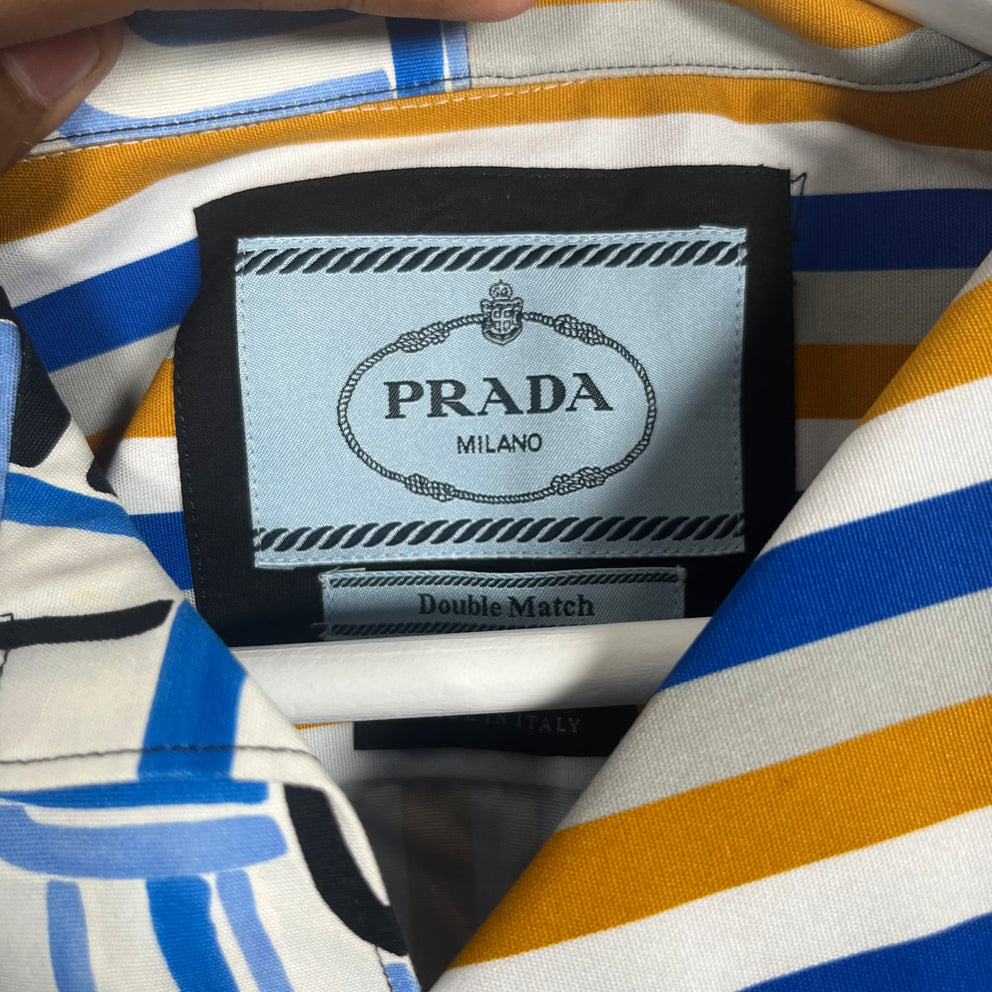 Prada AW18 Double Match Flame Camp Collar Shirt Size XXL