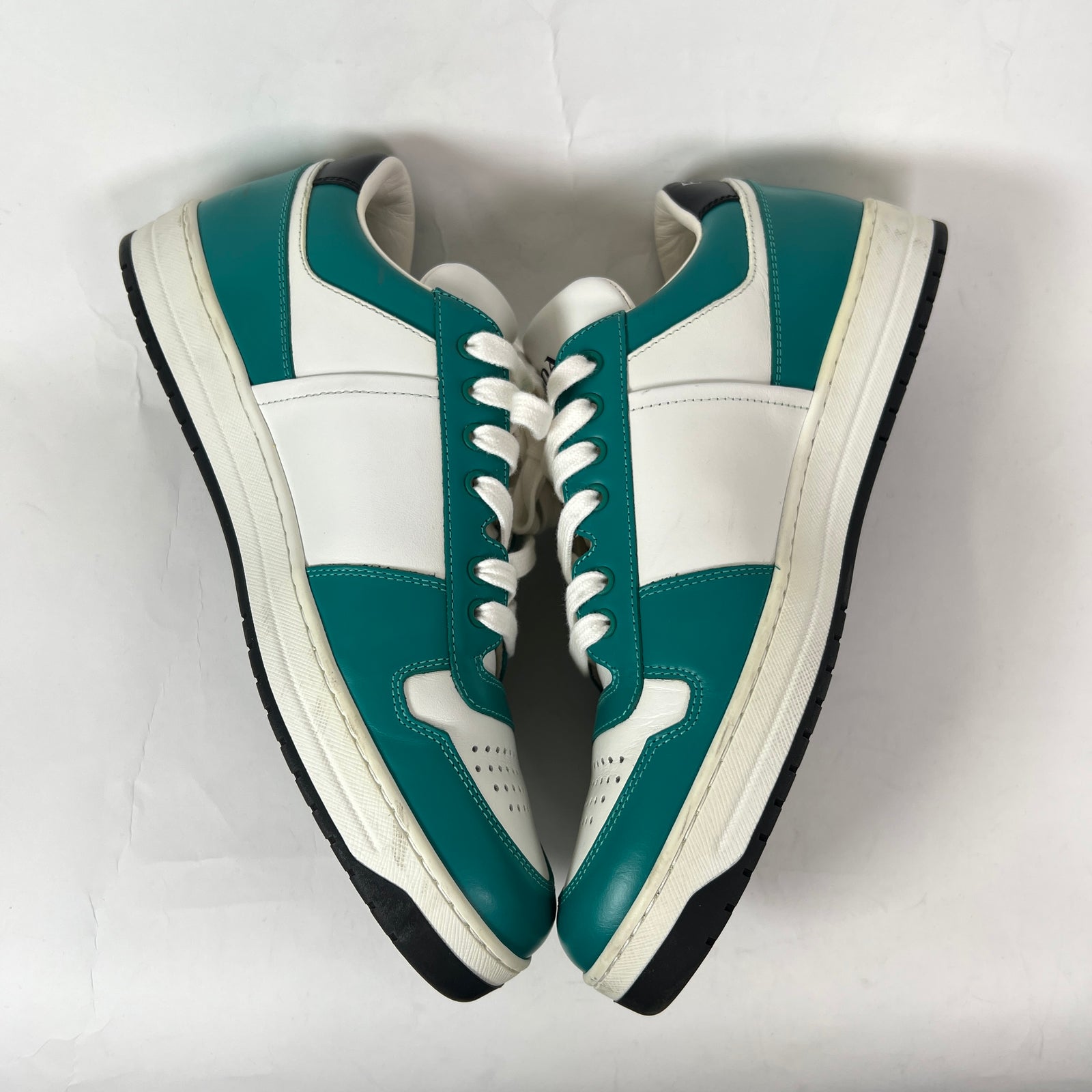 Prada Teal Downtown Leather Sneaker Size 8