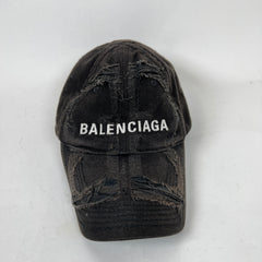 Balenciaga Black Distressed Logo Cap Size M