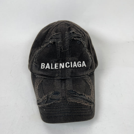 Balenciaga Black Distressed Logo Cap Size M