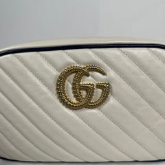 Gucci White Calfskin Diagonal GG Marmont Small Shoulder Bag