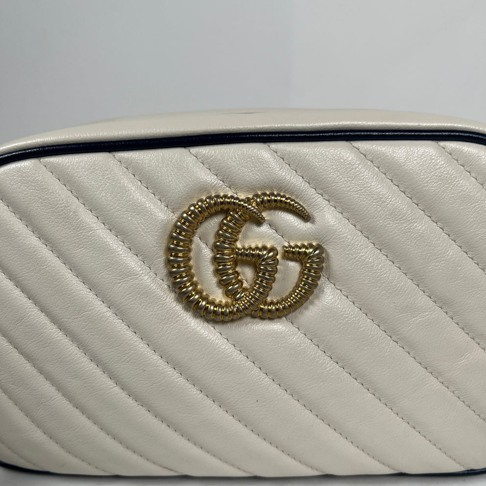 Gucci White Calfskin Diagonal GG Marmont Small Shoulder Bag