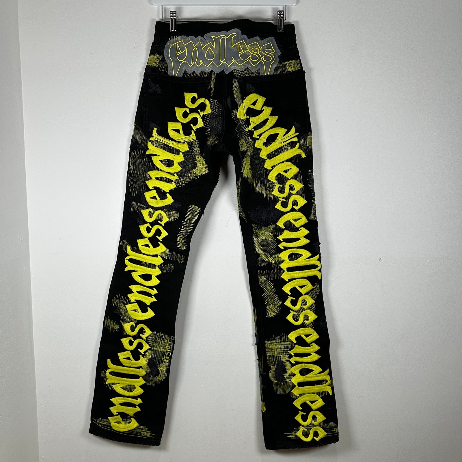 Endless Black/Yellow Embroidered Jeans Size 28