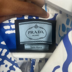 Prada Multi Blue Double Match Camp Collar Size XL