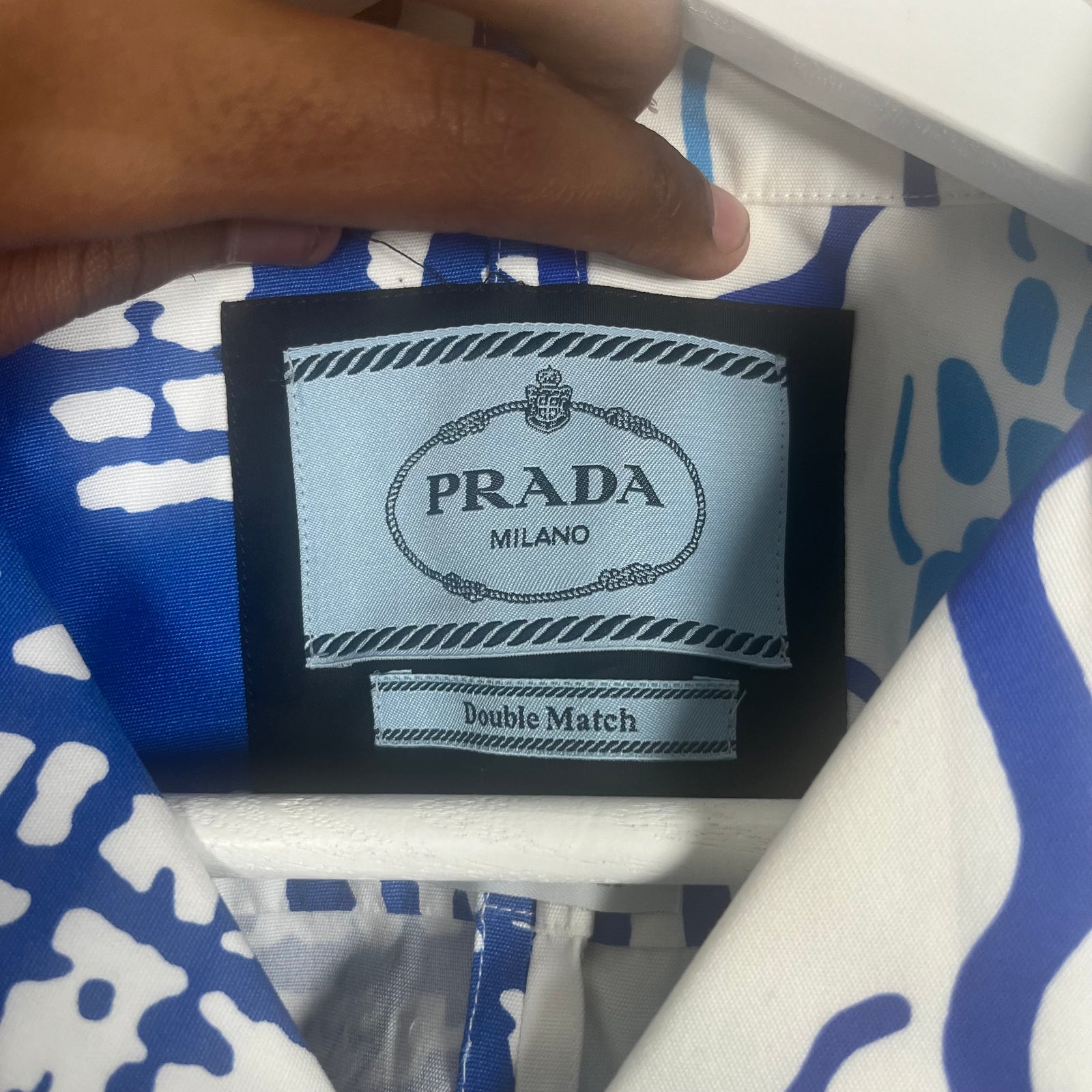 Prada Multi Blue Double Match Camp Collar Size XL