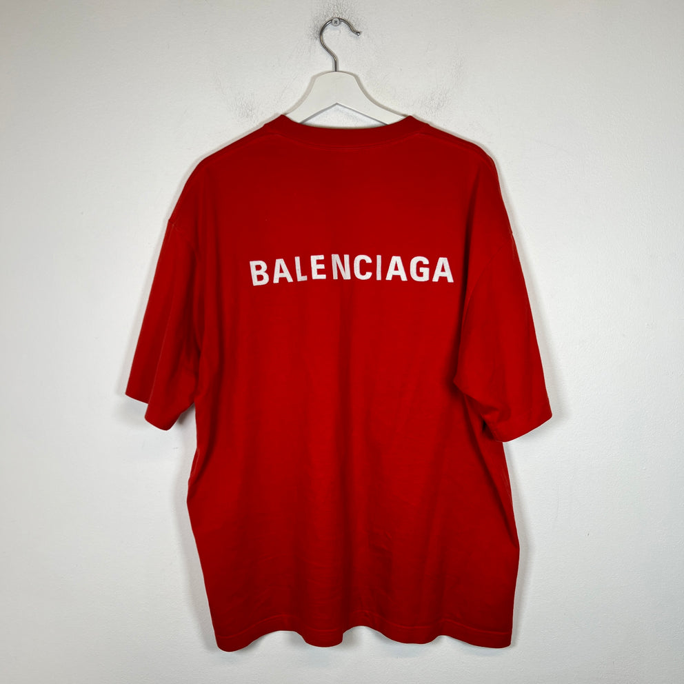 Balenciaga Red Embroidered Logo T-Shirt Size M