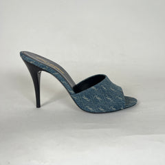 Saint Laurent La 16 Denim Logo Heels Size 37
