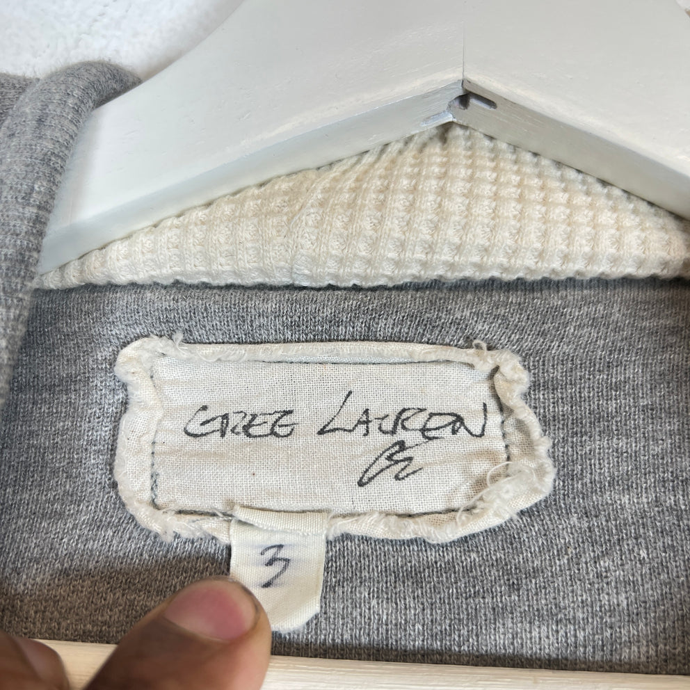 Greg Lauren Grey Striped 50/50 Zip-Up Hoodie Size 3