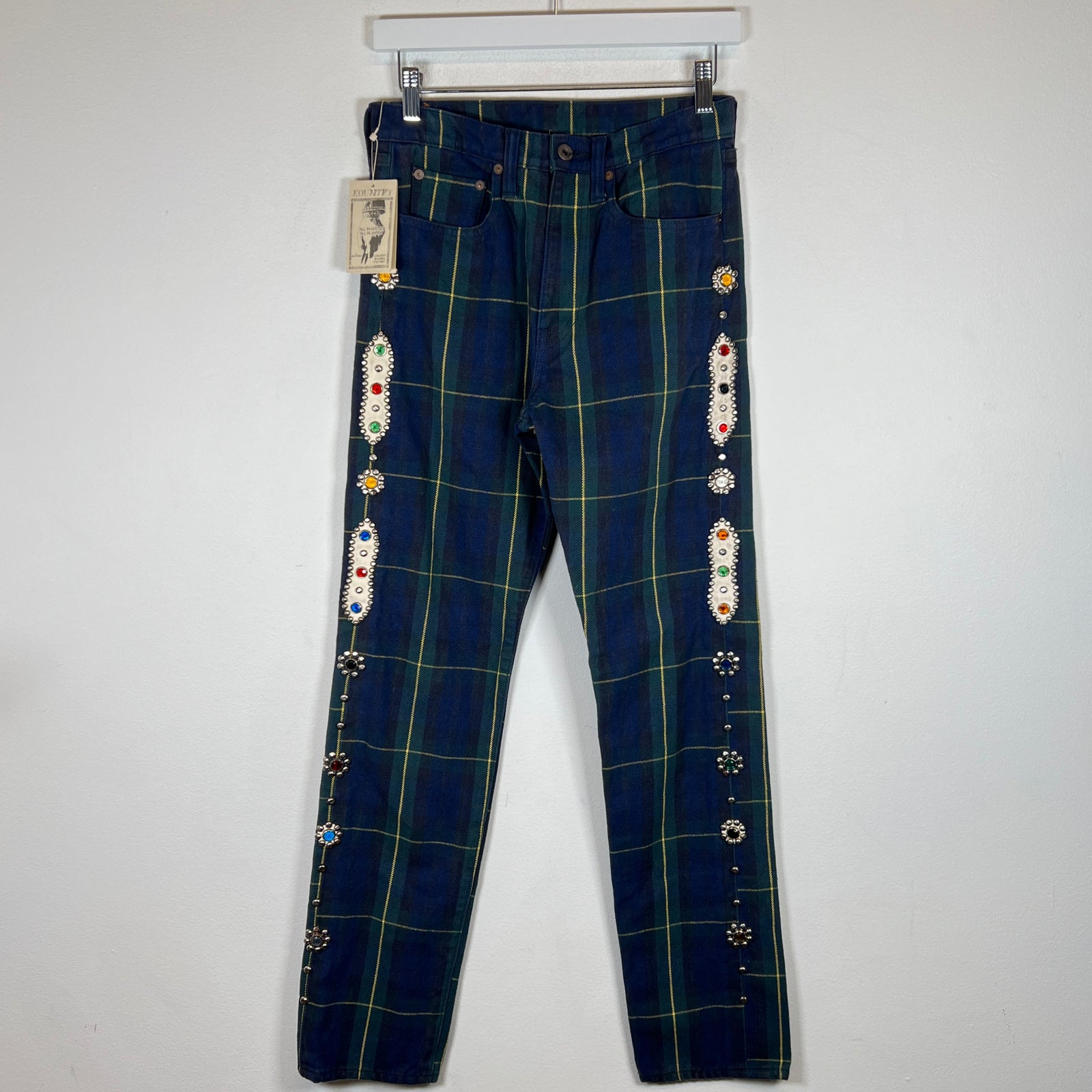 Kapital Tartan Check Monkey Cisco Studded Jeans Size 28